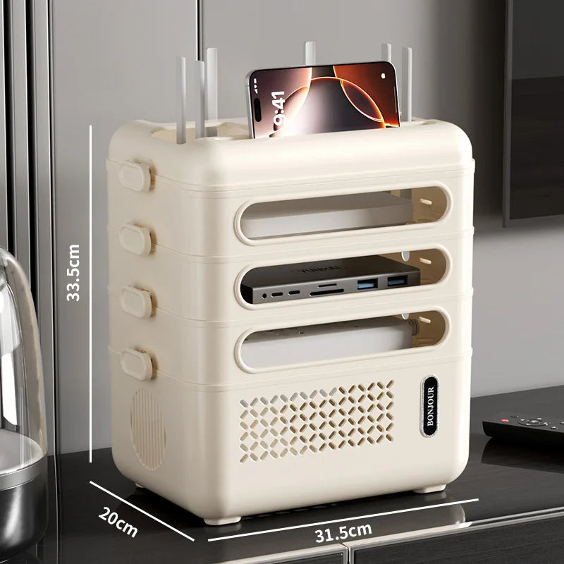 Router Organizer Box Multi-Functional Storage Shelf, Cable Management Large Capacity for Power Strips Charging Cords