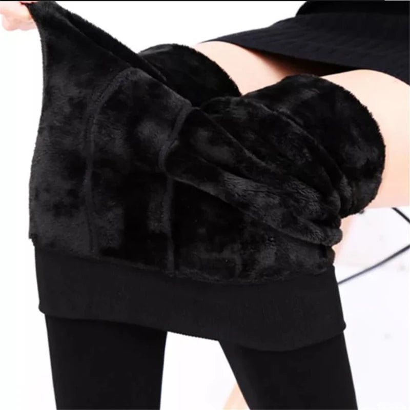 Winter Leggings For Women Warm Solid Color Velvet  High Waist.