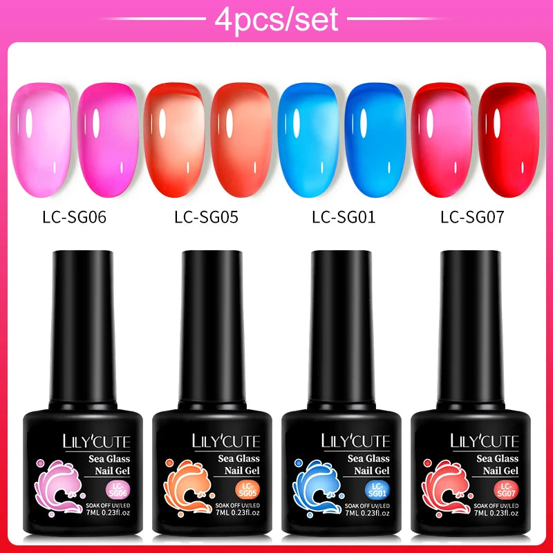 LILYCUTE 4/5Pcs/Set 7ML Nude Pink Gel Nail Polish, and Translucent Jelly Nail Art Gel, Semi Permanent Design Manicure Set.