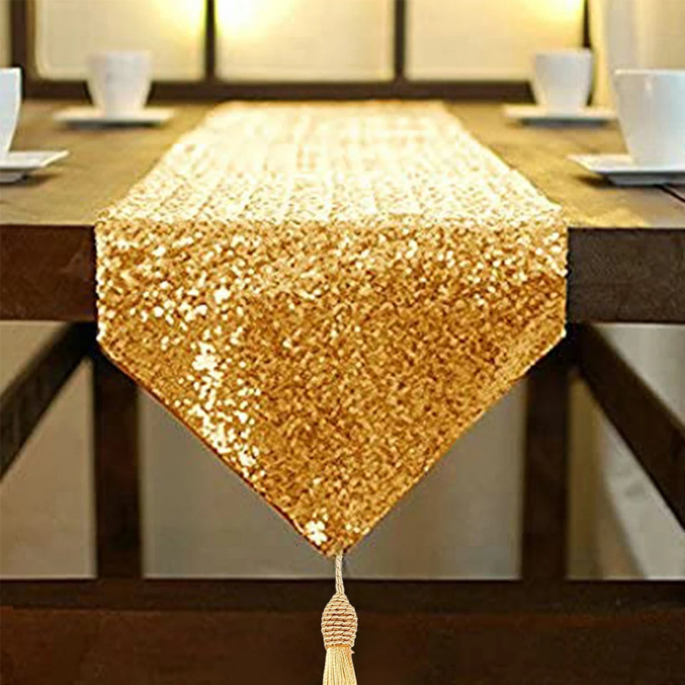 Sequin Table Runner Glitter Tassel Table Runner, for Birthday Party ,Wedding, Table Decoration 30x180cm.
