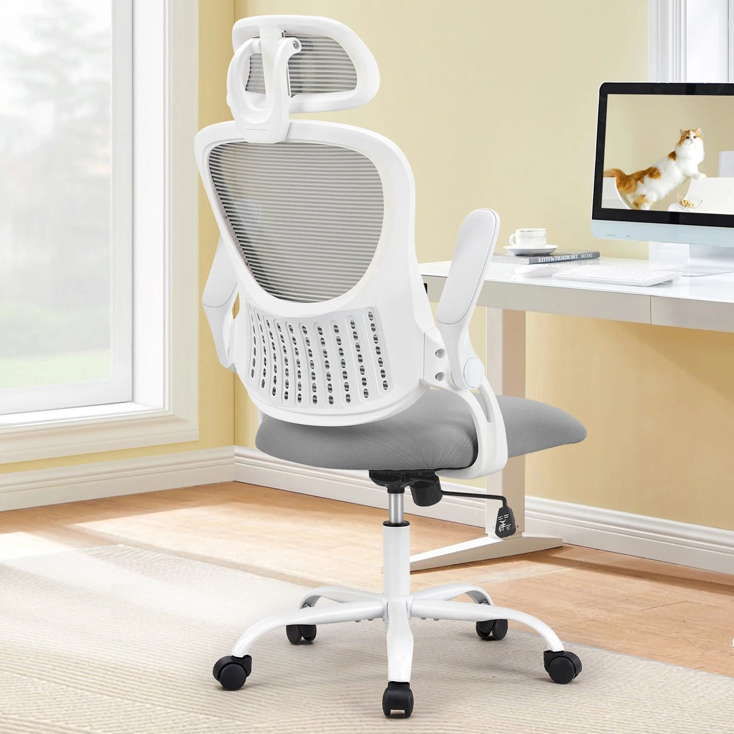JHK Mesh Ergonomic Office Computer Desk Chair, Flip-up Arms, Adjustable Headrests.