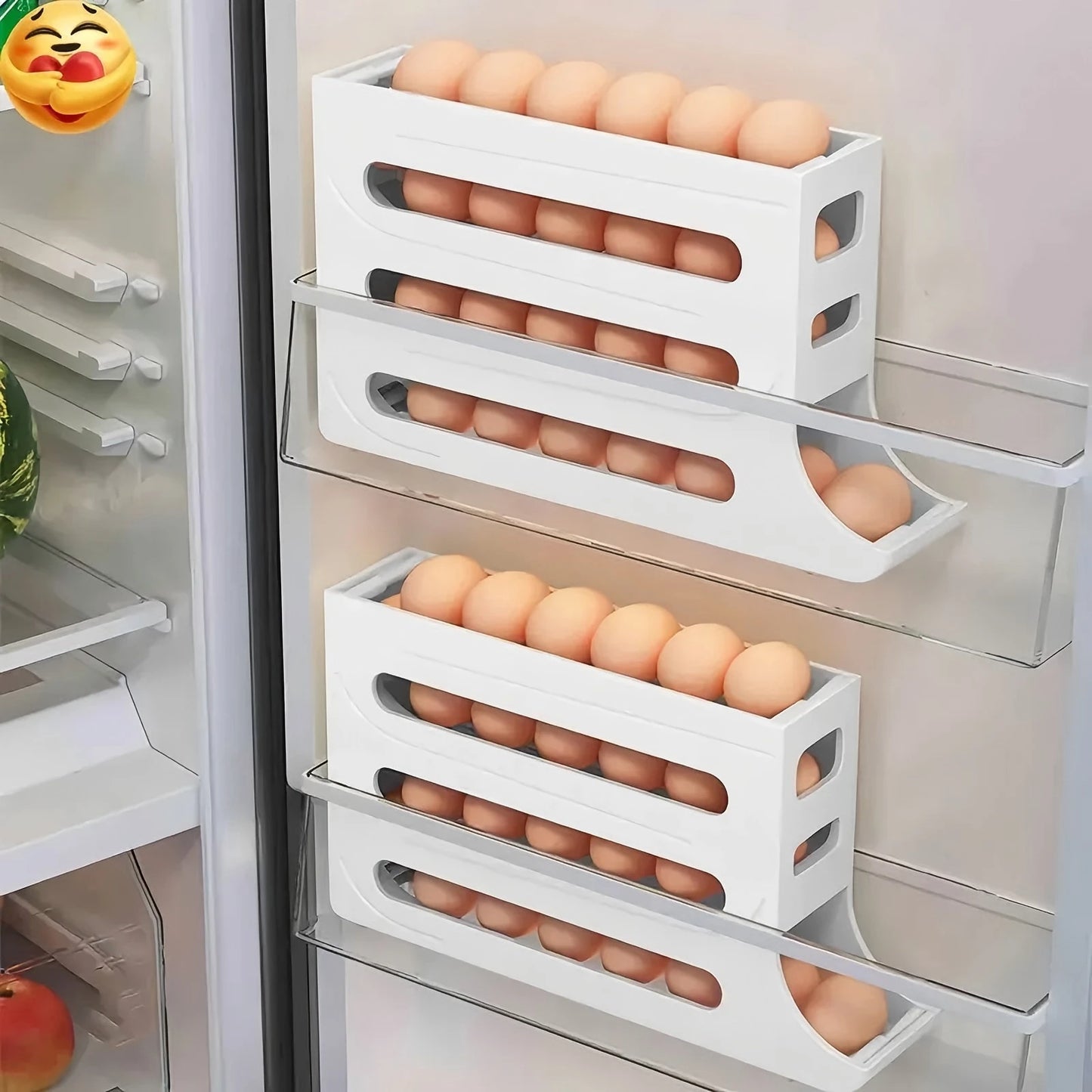 4 Tiers Egg Holder for Fridge, Automatic Egg Rolling Rack, 30 Eggs Storage
