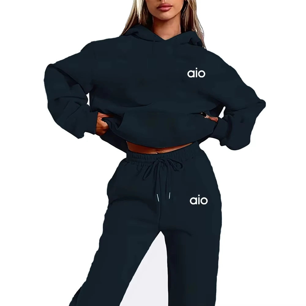 High Quality Women Monochrome Hooded Hoodie Set, Casual Two-Piece Set New Fashion Hot sweatpants tracksuit.