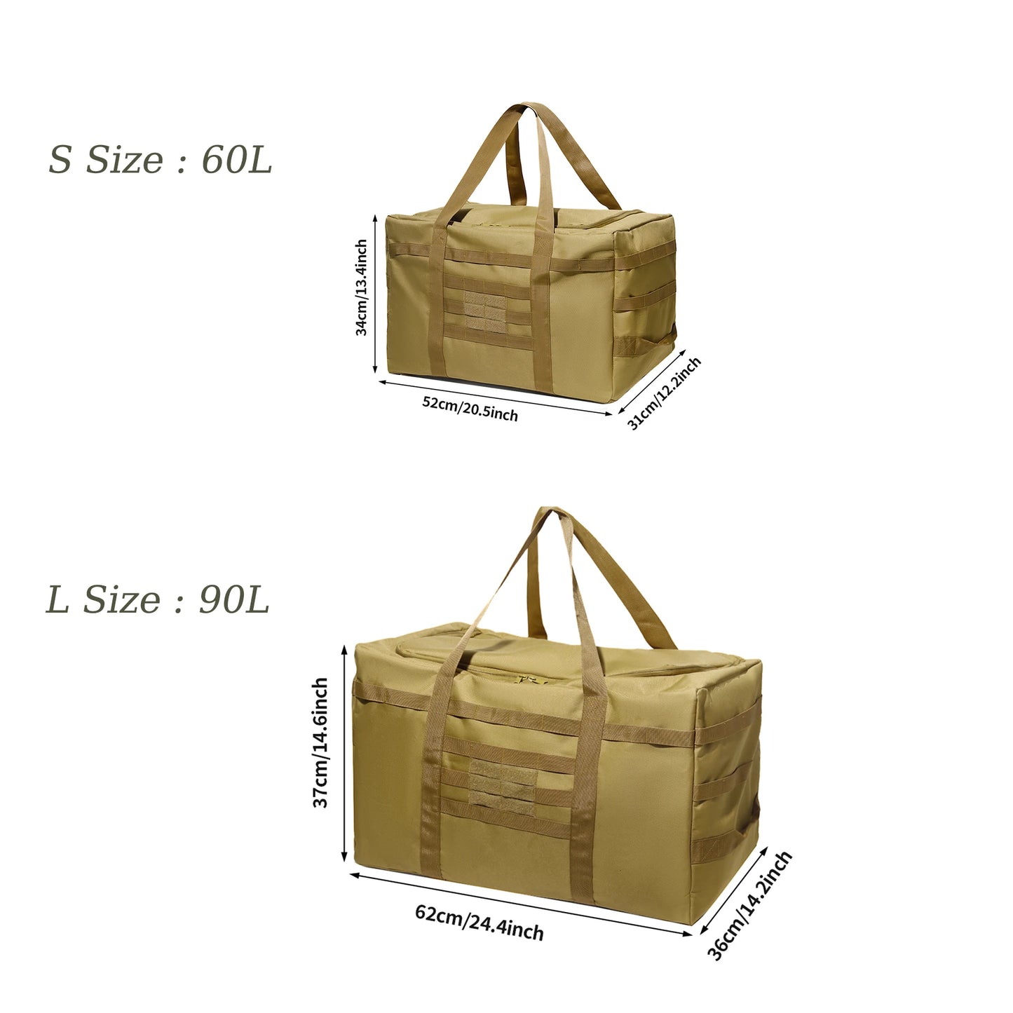 Large Duffle Bag (60L/90L Capacity Optional) - For Gear Load Out, Camping Storage, Deployment Cargo & Travel Sports Equipment.