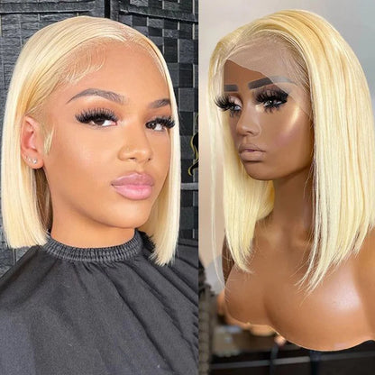 Brazilian  HD Transparent Short Bob Human Hair Wigs Highlight Burgundy 99J Straight