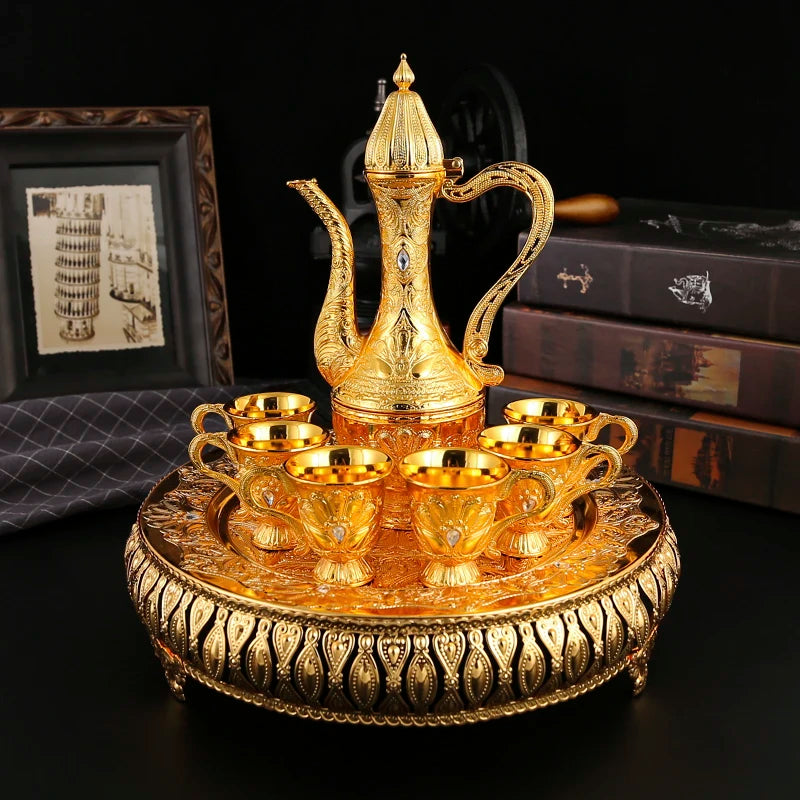 1 metal wine set, 1 tray and 6 shot glasses and 1 wine pot combination.