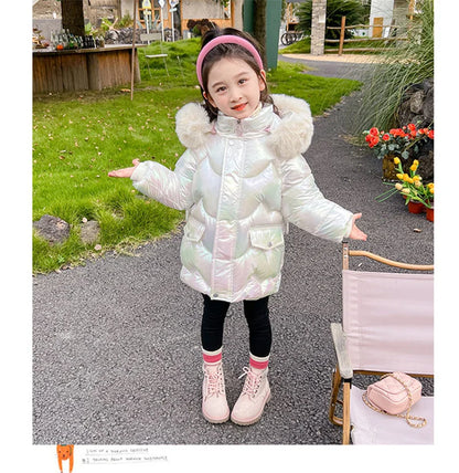 Girls Shiny winter Jackets Thick Hooded Outerwear 3-10 Years