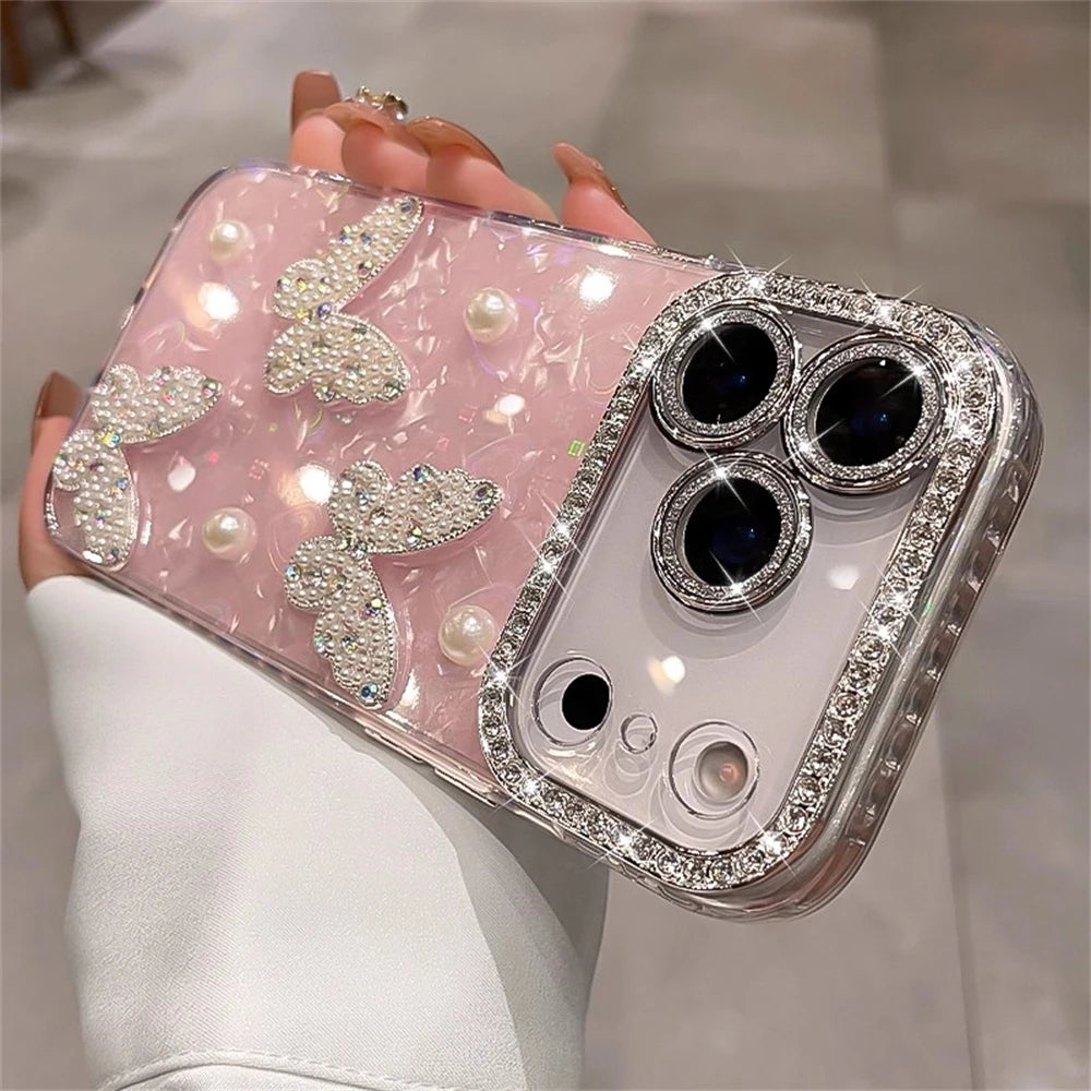 Luxury Diamond Butterfly Phone Case For iPhone 17 Air 16 15 14 13 12 Pro Max