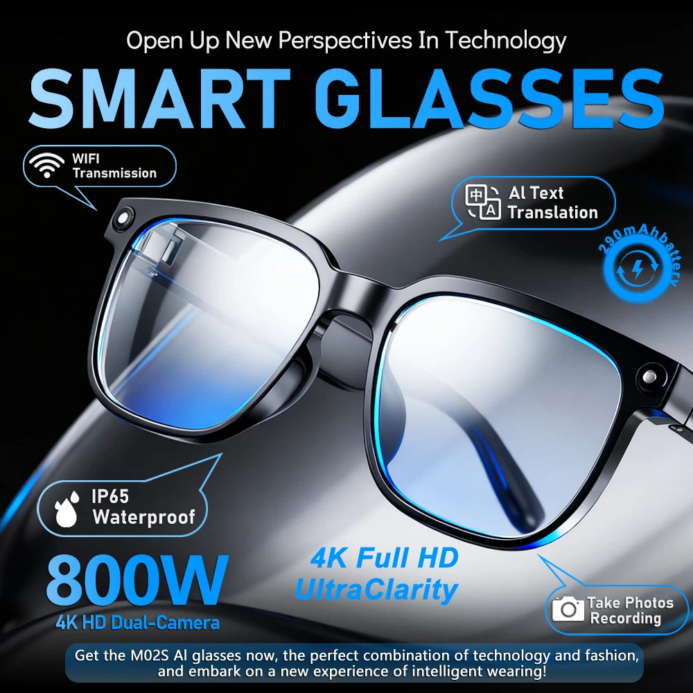 2026 4K HD AI Smart Glasses, New Bluetooth Call, Voice Assistant Control, Chat GPT, 800MP Camera, AI Translation Sunglasses Men Women.