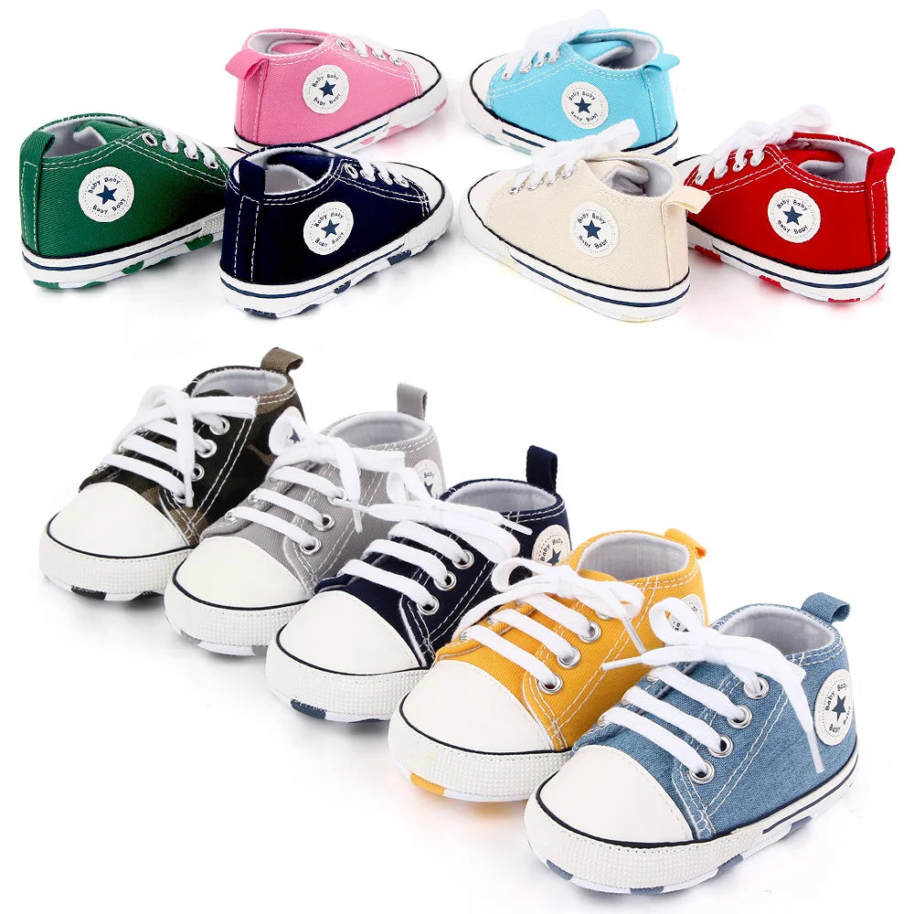 New Baby Shoes Boys Girls Classic Canvas Casual Sneakers, Spring Newborn First Walker Toddler, Non-Slip Walking Shoes.