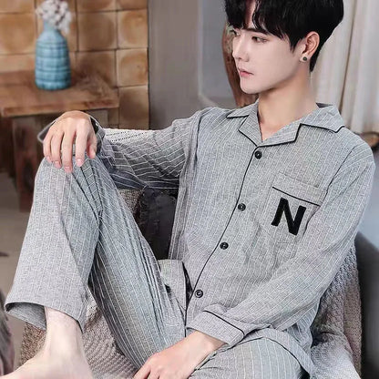 Pajamas Men's Long-Sleeved Spring and Autumn Men's Two-Piece Suit