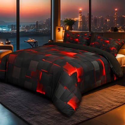 Blue and Black Bedding Duvet Cover Set, Geometric Set for Kids Comforter Cover Set