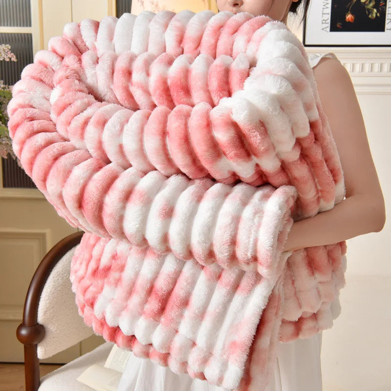Rabbit Flannel Thickened Warm blanket, Coral Fleece Blanket Luxury Nap Blanket.
