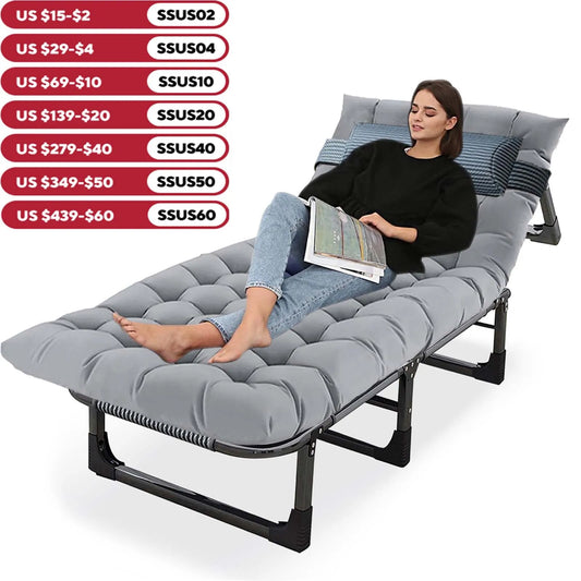 Camping Cot with Mattress, 4-Position Folding Camping Bed Hold up 330lbs.