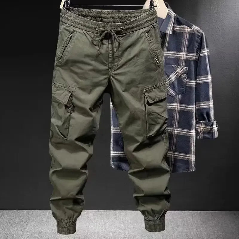 Fashionable Casual Pants Men's Loose-fit  Cargo Pants Solid Color Cropped