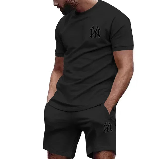 2026 hot men's two-piece sportswear short sleeved T-shirt and summer running fitness sportswear.