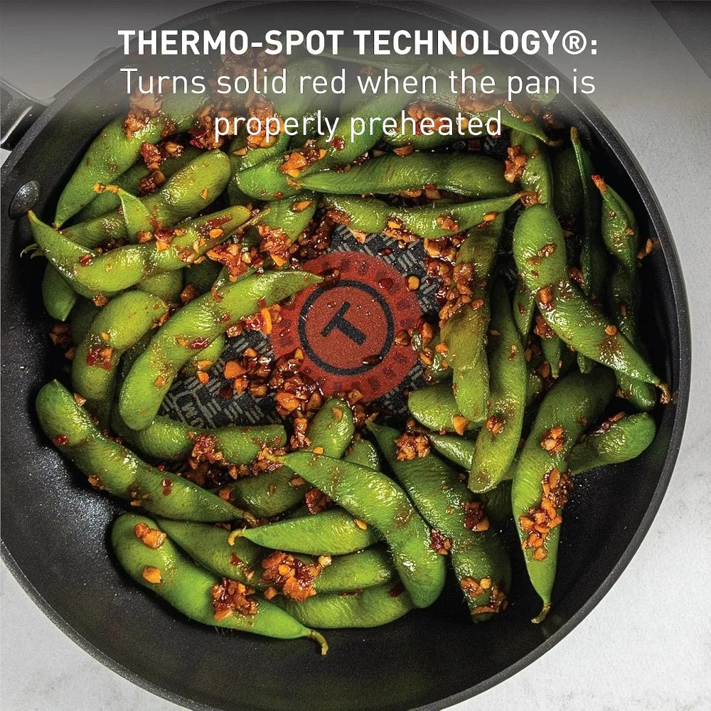 17-Piece Nonstick Cookware Set, Hard Anodized Pots and Pans with Thermo-Spot, Dishwasher Safe, Oven Safe Up to 400°F.