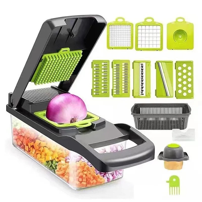 6-in-1 Vegetable Chopper - Kitchen Slicer for Dicing, Julienne & Grating, Safe Food Prep with Container.