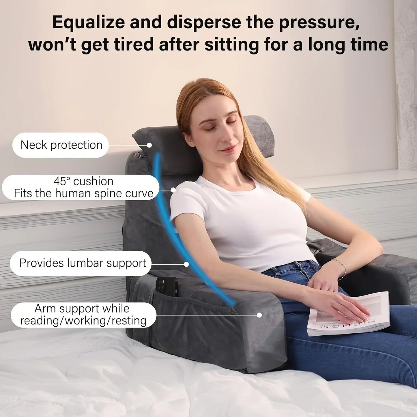 Reading Pillow for Bed, Extra Large Arm Rest  Memory Foam.