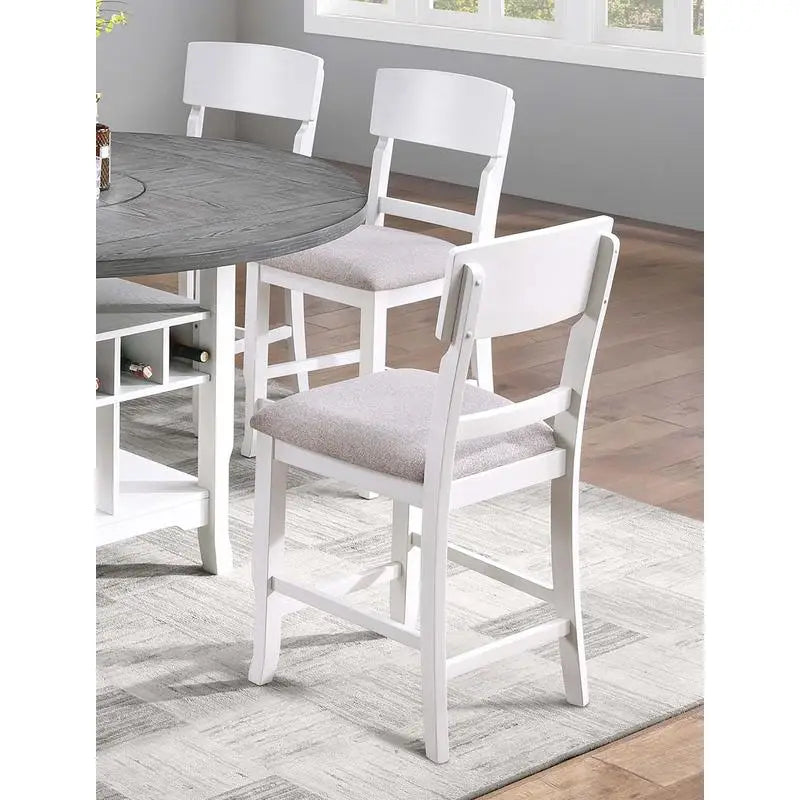 Classic 7-Piece Counter Height Dining Set, with Antique White and Gray Table, Lazy Susan, Built-in Leaf, and 6 High Chairs.