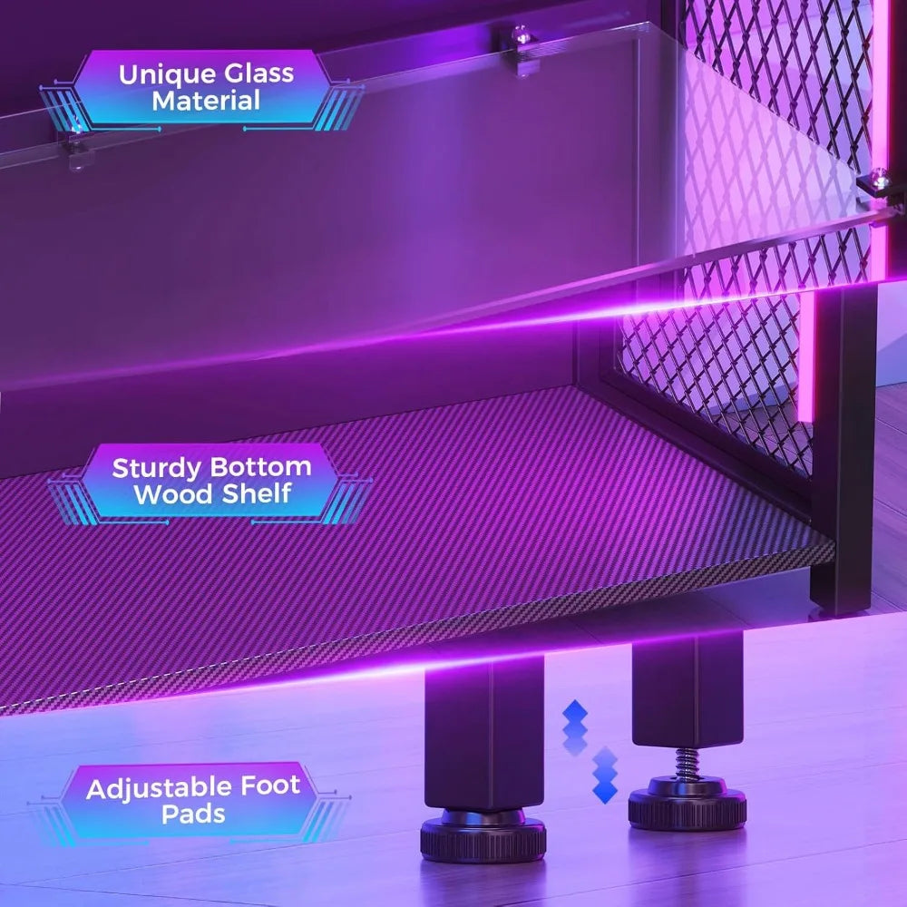 LED Display Cabinet with Glass Shelves, 5-Tier RGB Lighting Curio Case for Collectibles Storage.