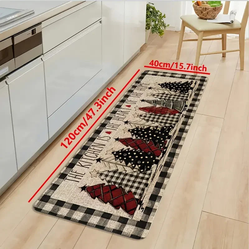 VIKAMA Christmas Tree Theme Rug, Soft Non-Slip Home Decor, Entrance Hall Doormat, Kitchen Two-Piece Mat Set.