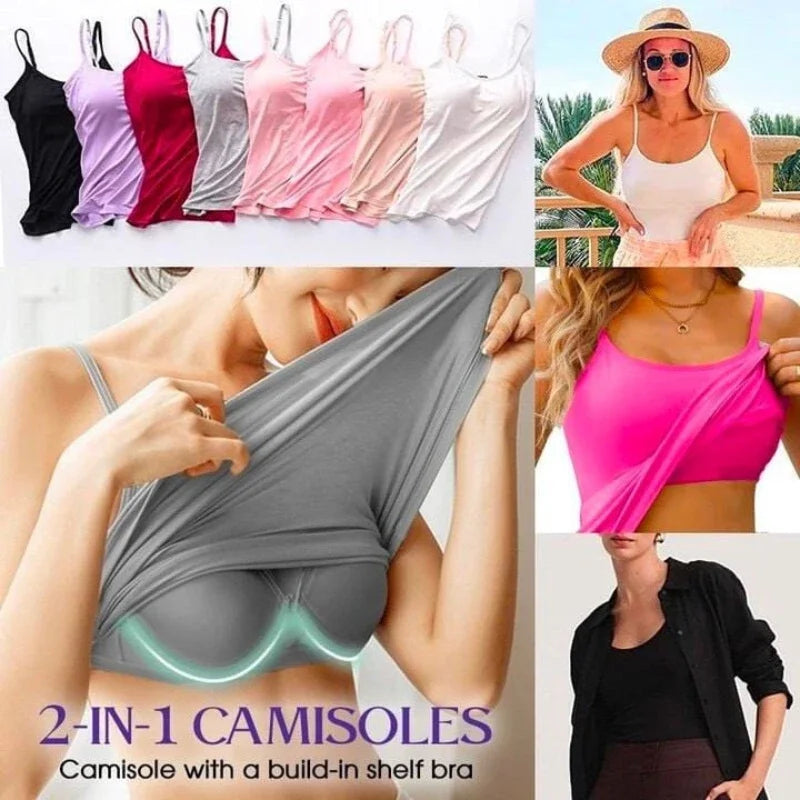 Spaghetti Top Women Vest Women Camisole with Built in Bra Cami Top Vest Tank Top 2024.