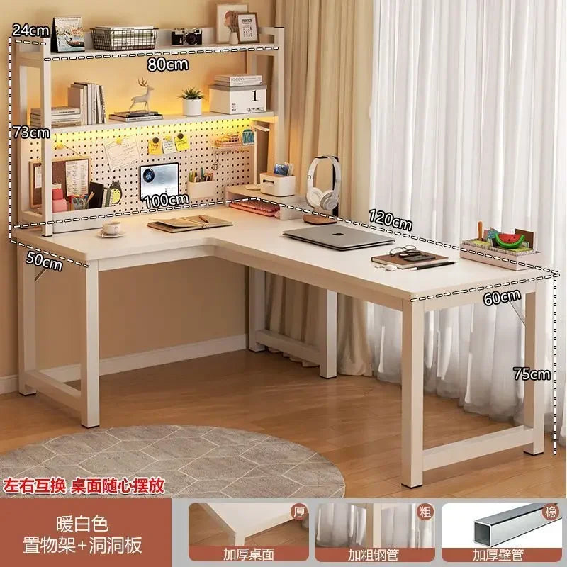 L Shaped Computer Desk, Home Office Desk with 2 Drawer and Bookshelf.