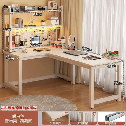 L Shaped Computer Desk, Home Office Desk with 2 Drawer and Bookshelf.