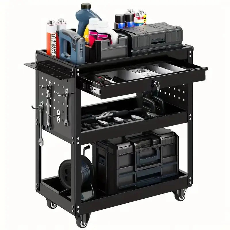 3-layer heavy-duty rolling tool  storage vehicle - industrial organizer  rack with wheels