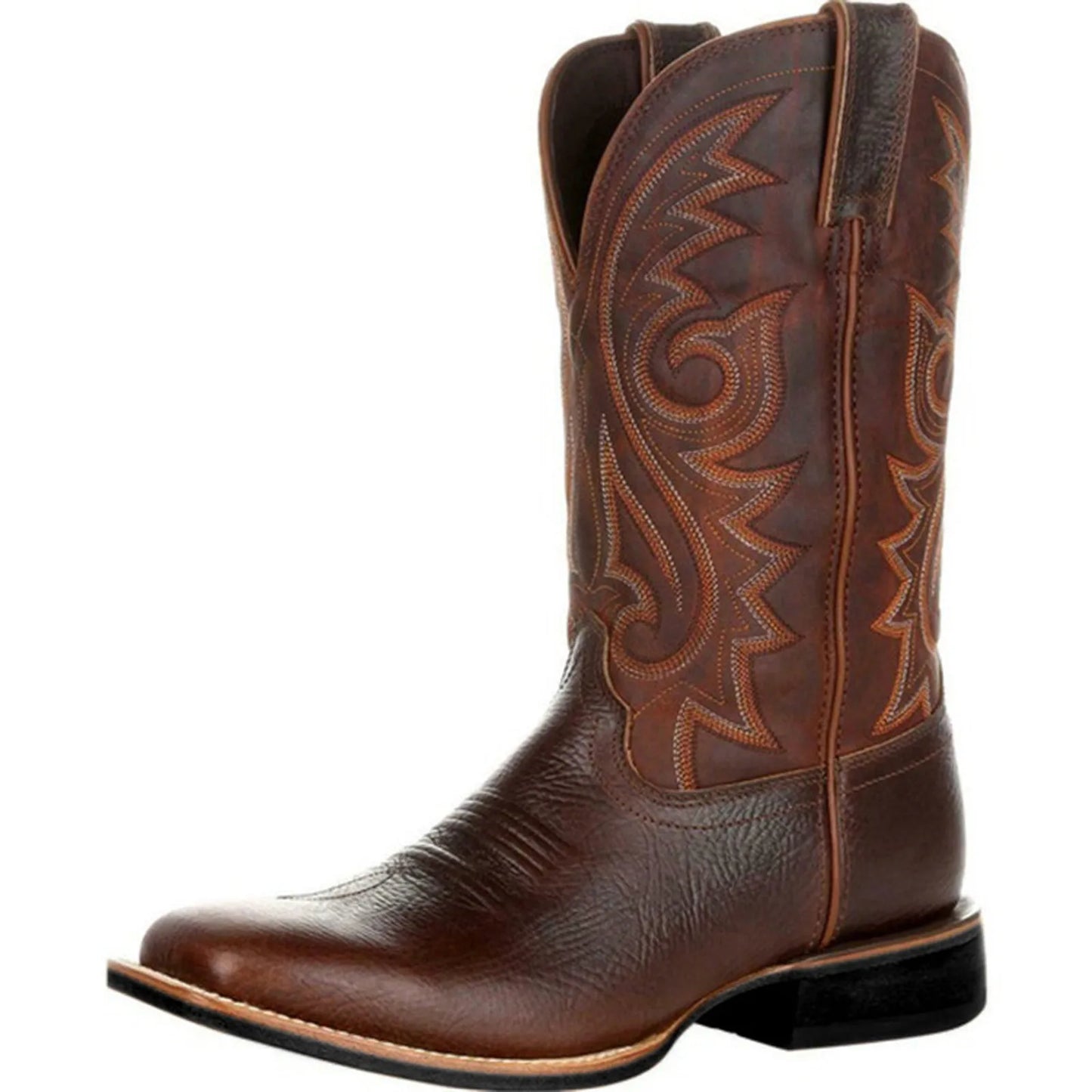 Cowboy Boots Men High Quality Embroidered Mid Calf Leather Boots.
