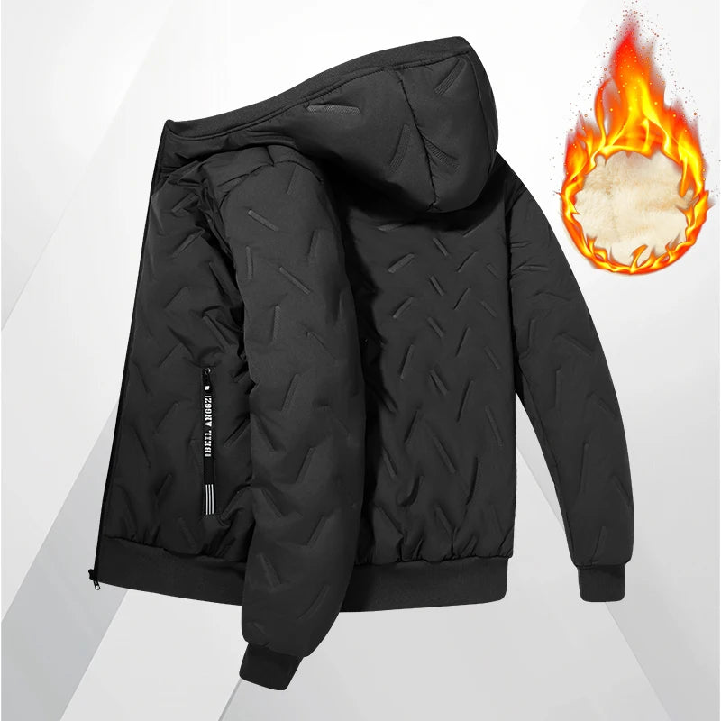 Men's hooded warm short jacket, winter zipper pocket outdoor sports and leisure clothes windproof.