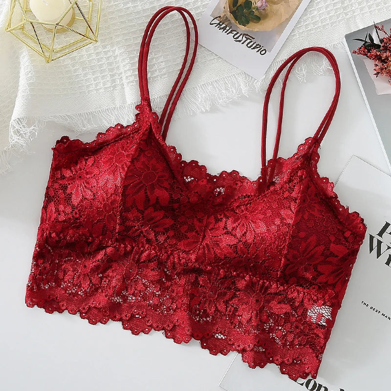 3PCS Women's Lace Top Comfortable Bralette, Solid Color Underwear Vest.