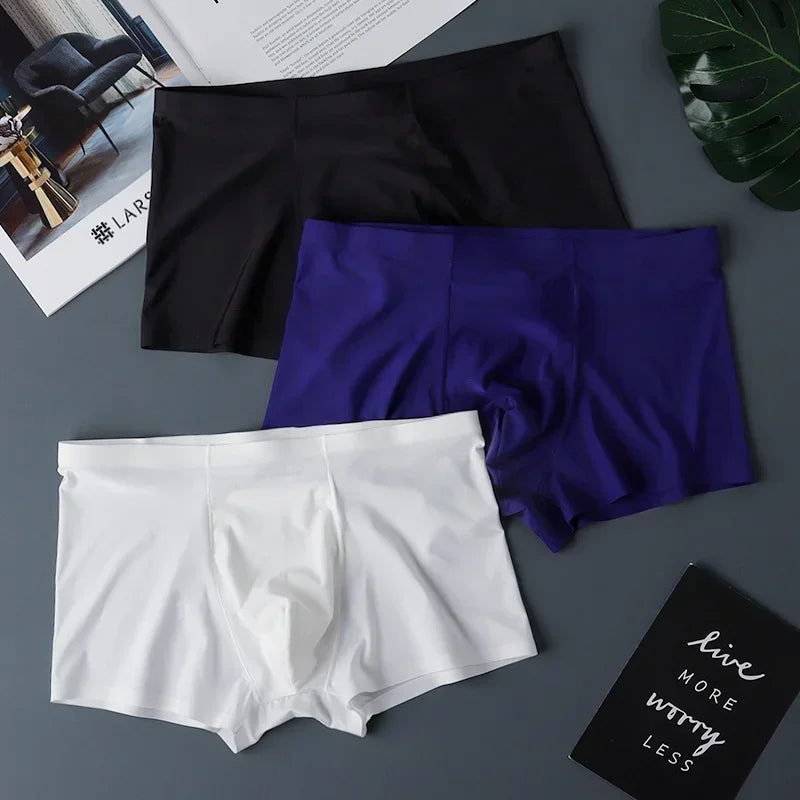 3PCS High Quality Men's Ice Silk Underwear Summer Thin Breathable Seamless Panties Sexy Male Underpants Plus Size.