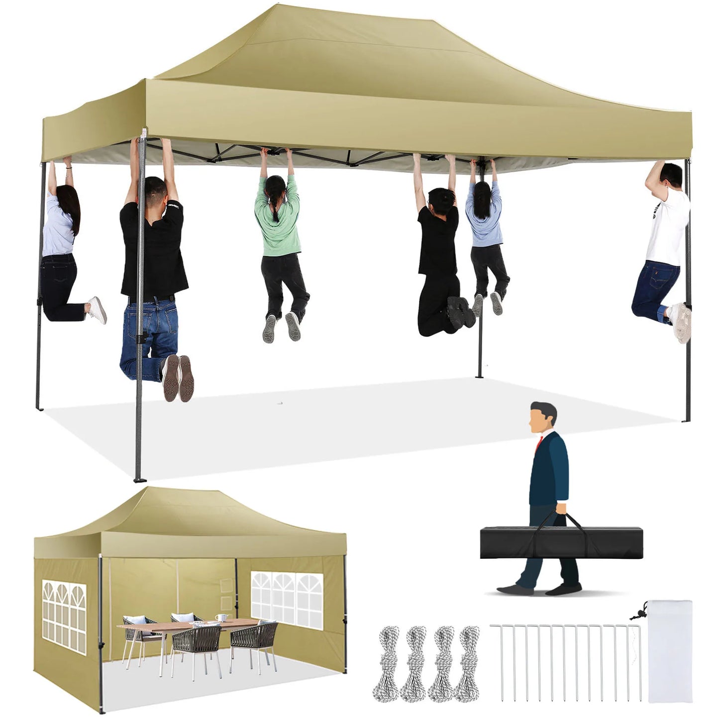 10x15 Heavy Duty Pop up Canopy,  with 4 sidewalls, Commercial  Canopy Wedding, Party Tents.