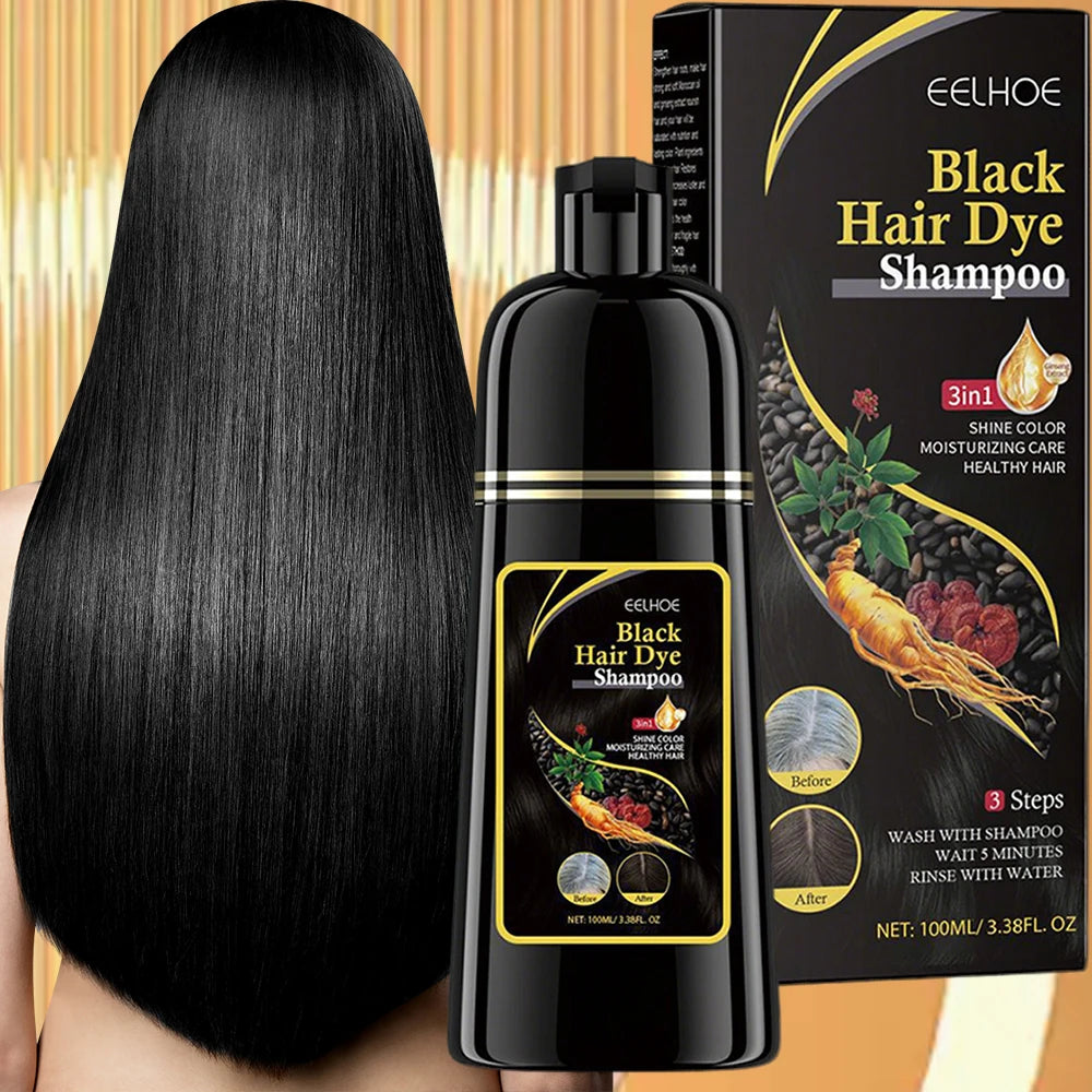 3 In 1 Instant Coloring Shampoo, Change Hair Color Gray Hair to Black, Natural Black Color for Men, Women Hair Dye.