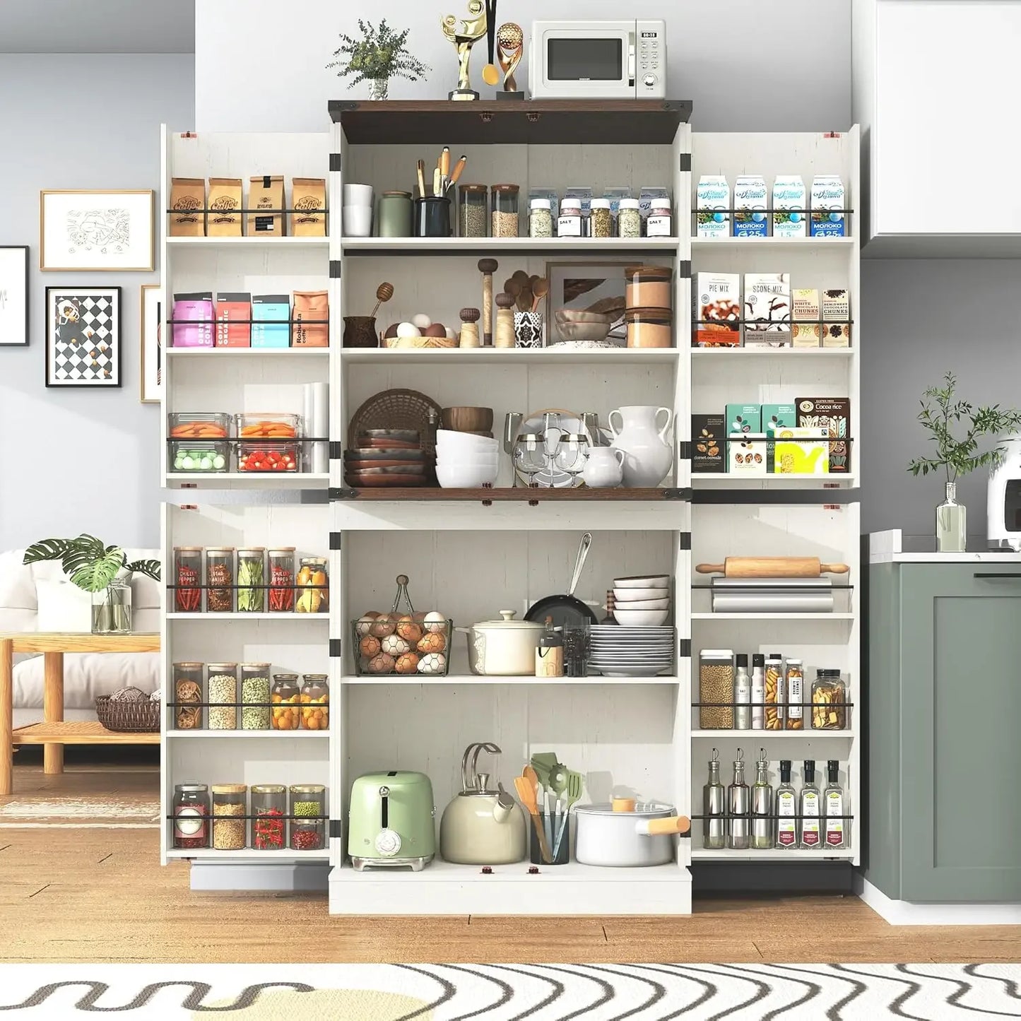 NEW Farmhouse Kitchen Pantry Cabinet,71" Tall Storage Cabinet.