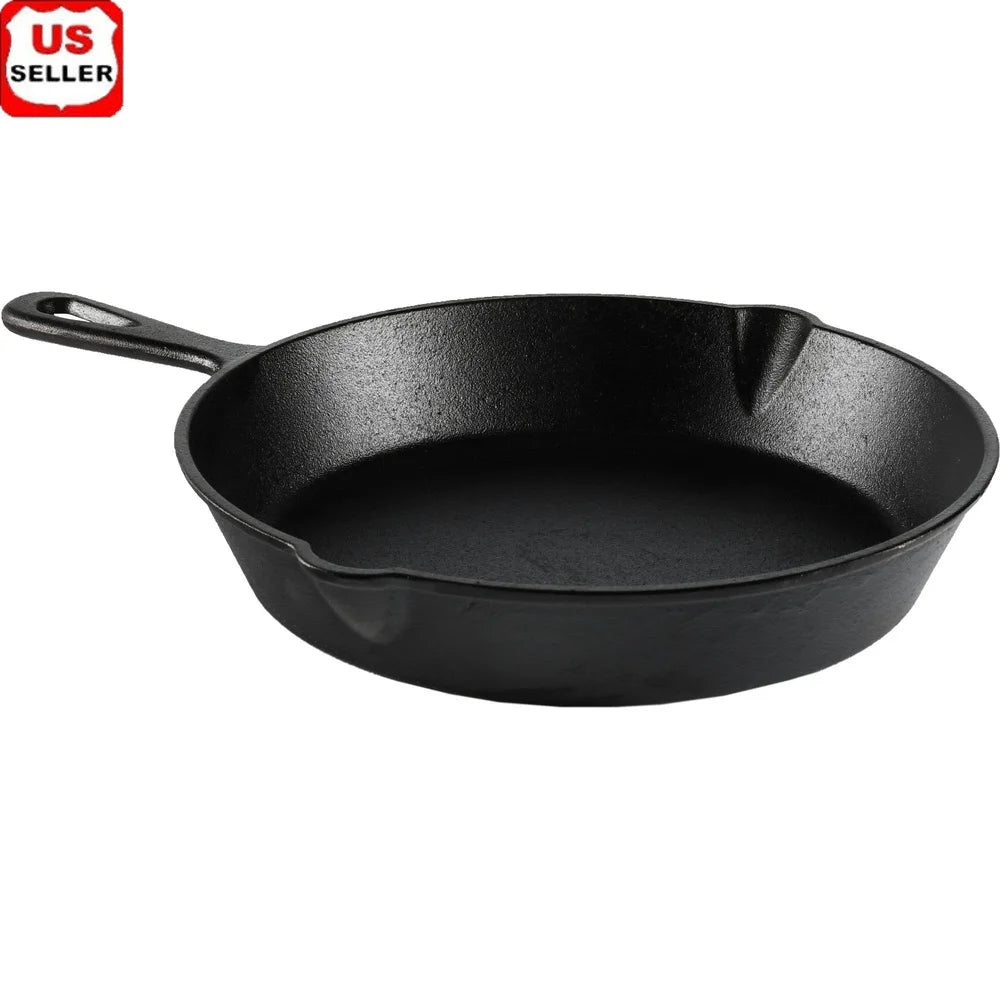 Pre-Seasoned Cast Iron Skillet 10.5 Inch, Heat Distribution Versatile Cooking Nonstick Surface, Campfire Safe Easy Drain Pour.