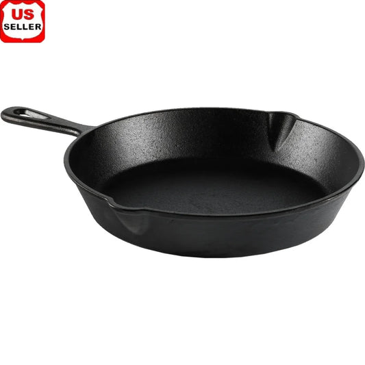 Pre-Seasoned Cast Iron Skillet 10.5 Inch, Heat Distribution Versatile Cooking Nonstick Surface, Campfire Safe Easy Drain Pour.