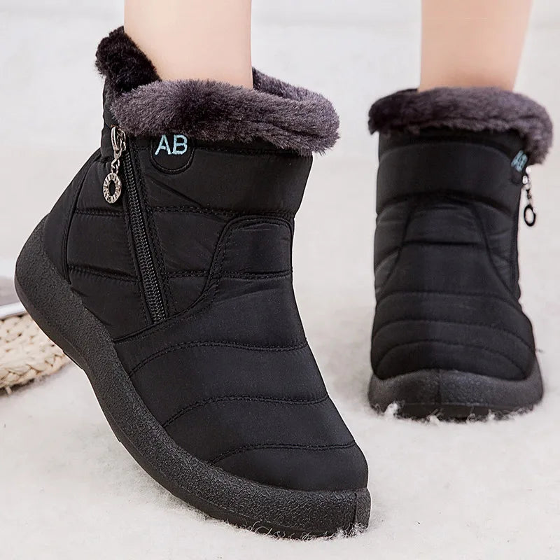 Women Boots Ankle Boots With Fur, Winter Shoes Women Low Heels.