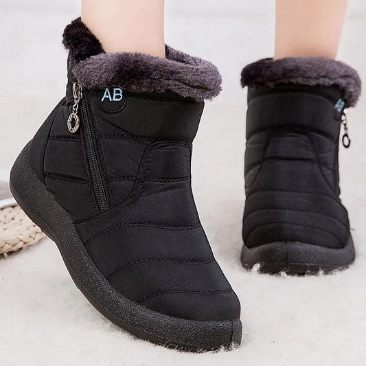 Women Boots Ankle Boots With Fur, Winter Shoes Women Low Heels.