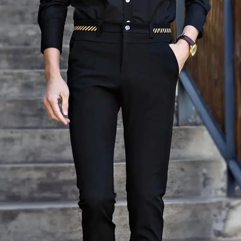 Black Suit Pants for Men, Spring and Autumn Stretchy and Non-Ironing Office Trousers.