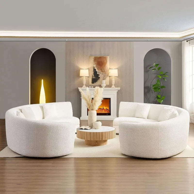 Modern Oversize Curved Sectional Sofa for Living Room Cream-White