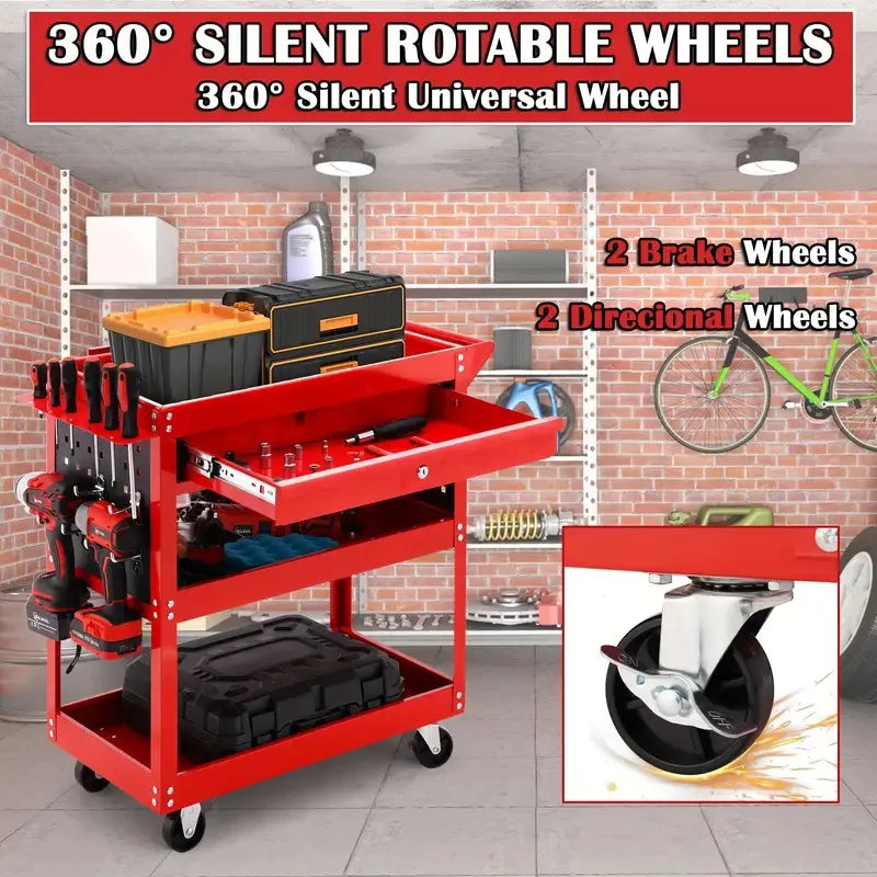 3-layer heavy-duty rolling tool  storage vehicle - industrial organizer  rack with wheels