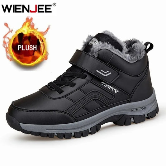 Winter Boots for Men New Waterproof PU Leather.  plush Non-slip  High-top Casual Shoes