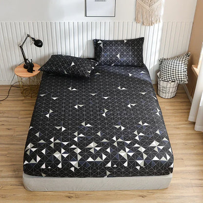 Twin Fitted Bed Sheet with Elastic Blue Flower Printed Bed Cover Single/Queen/King.