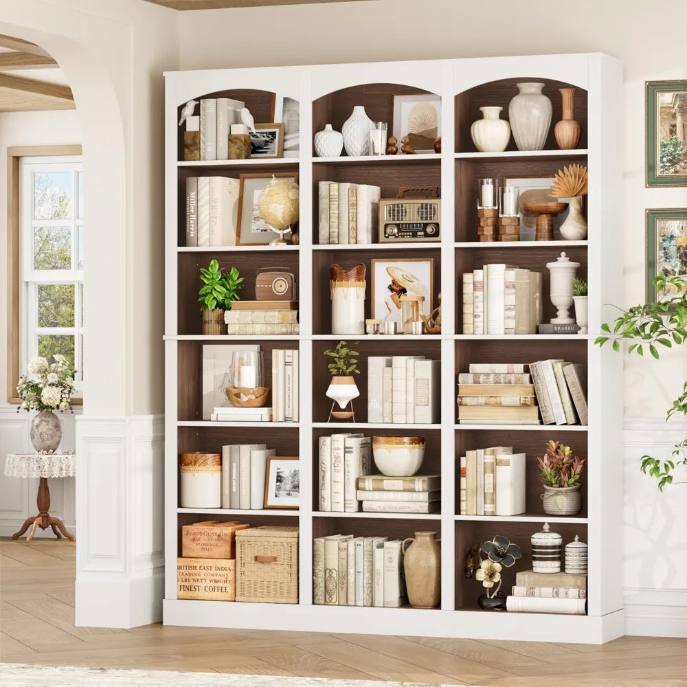 71" Triple Wide Bookshelf, 6 Tier, Tall Bookcase with Curved Baffle,18 Open Shelves for Living Room, Study.