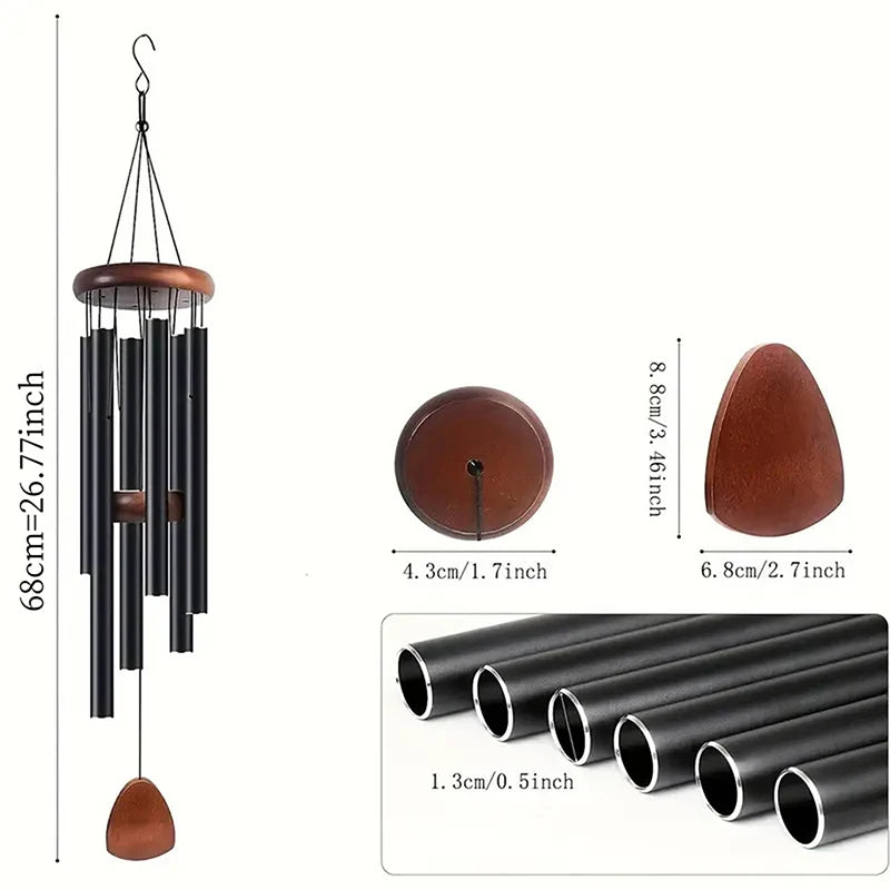 Classic 26 Inch Aluminum Pipe Wind Chimes With Wooden Hanging Tag.