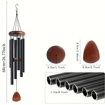 Classic 26 Inch Aluminum Pipe Wind Chimes With Wooden Hanging Tag.