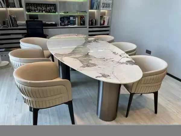 Italian Luxury Stainless Steel Dining Table,  Stone Tabletop, Easy-Clean